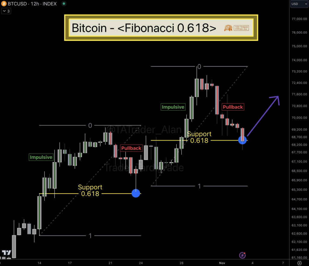 BTC/USD grafiek met Fibonacci-niveaus